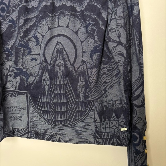 Scotch & Soda Blue Cosmic Graphic Fitted Button Shirt Blouse - Picture 3 of 12